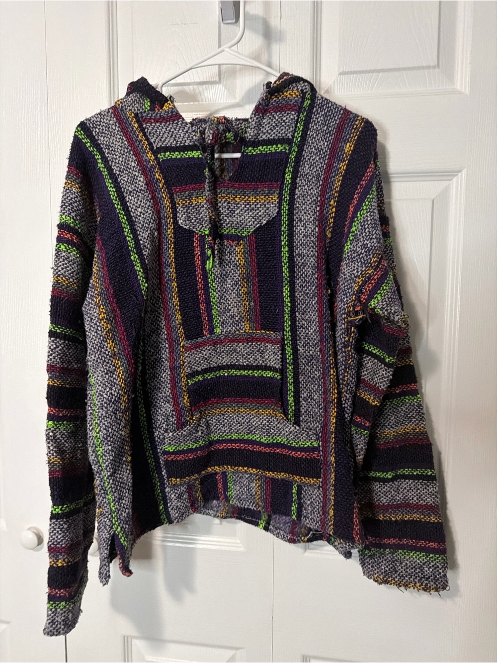 Vel Mex Baja Hoodie Pullover Size Medium Striped Mexican Blanket Hoodie Festival